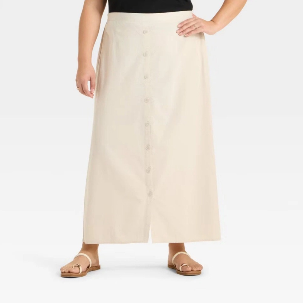 Ava & Viv Women's 1X Maxi Skirt Button Front Elastic Waist at Back NWT